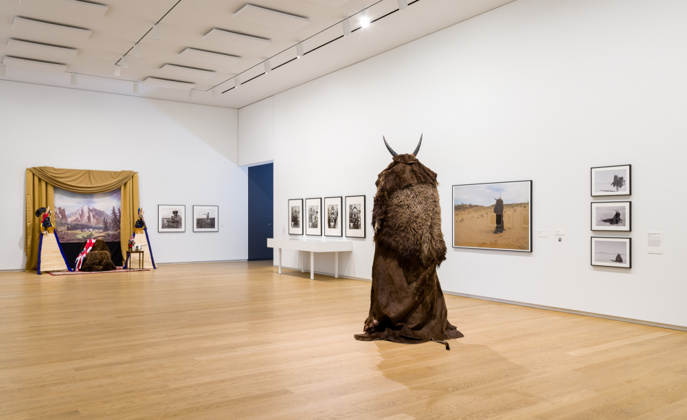 Installation view, Adrian Stimson, Maanipokaa’iini, 2022, Remai Modern, Saskatoon. Photo: Blaine Campbell.