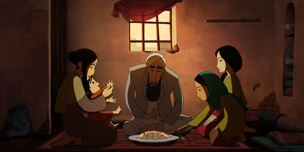 An illustratation of 4 people sitting on the floor about to share food