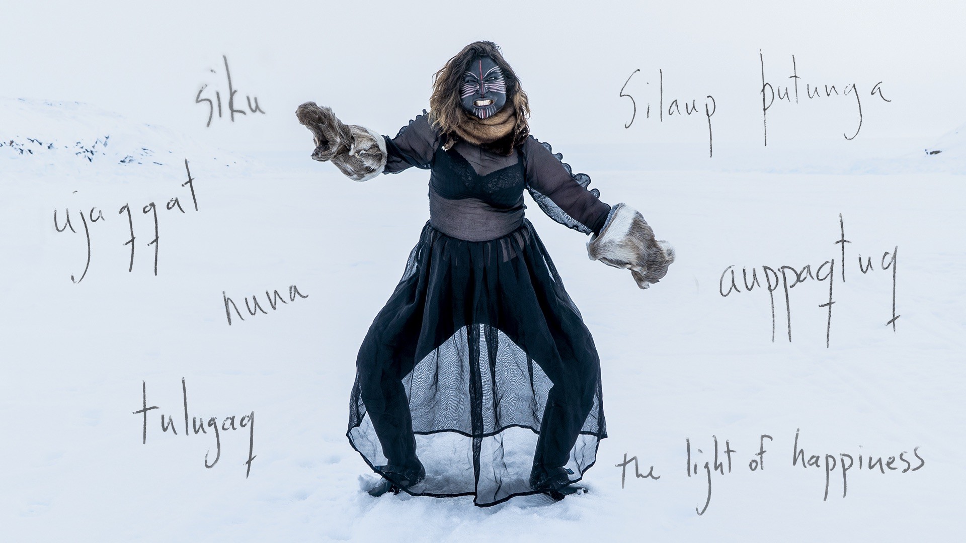 Laakkuluk Williamson-Bathory performing outdoors in the winter