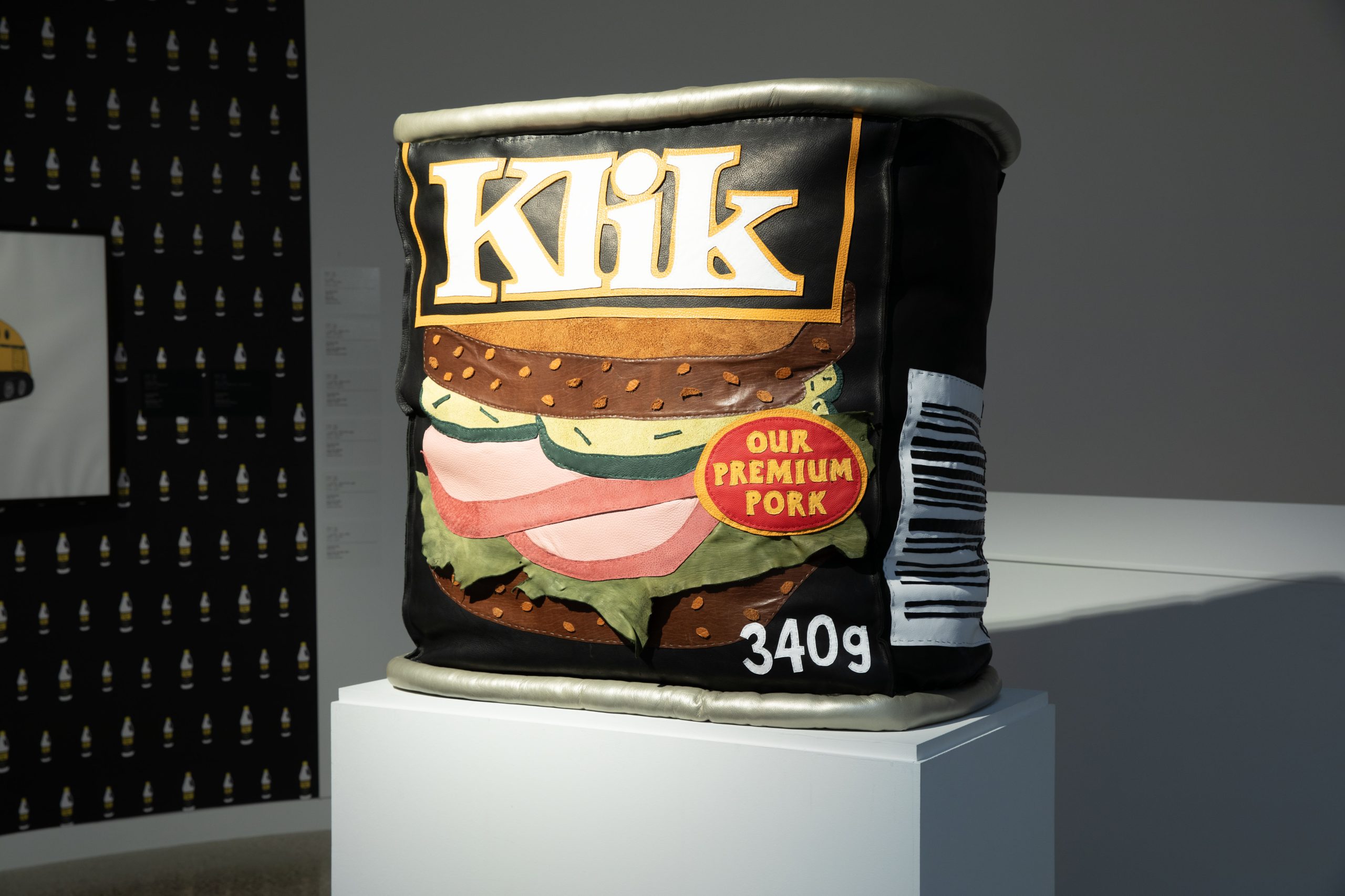 Soft sculpture of Klick luncheon meat by Tarralik Duffy