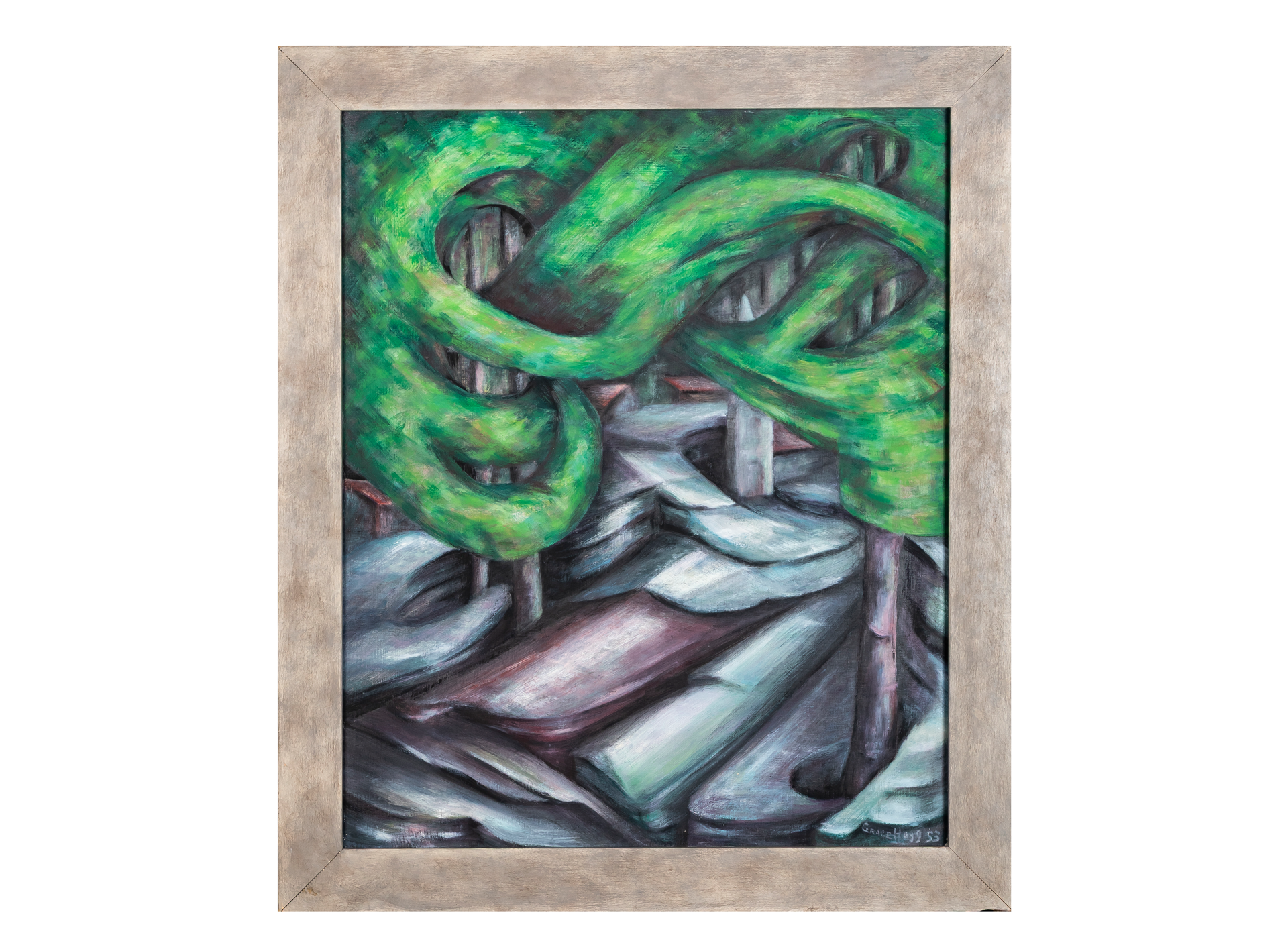 Grace Hogg, La Ronge, 1953, oil on Masonite panel, 73.6 x 60.8 cm. The Mendel Art Gallery Collection at Remai Modern. Purchased with funds raised by the Gallery Group, 1988. Photo: Carey Shaw.